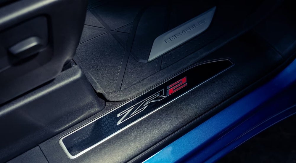Door sill in a blue 2024 Chevy Silverado 1500 ZR2.