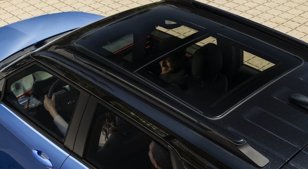 Moonroof on a blue 2024 Chevy Trailblazer RS.