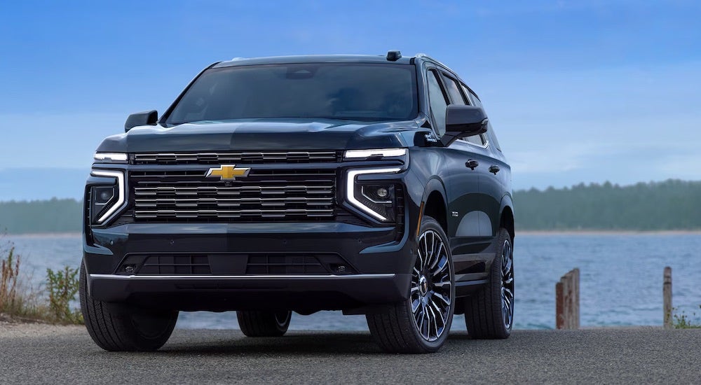 A black 2025 Chevy Tahoe from the front.