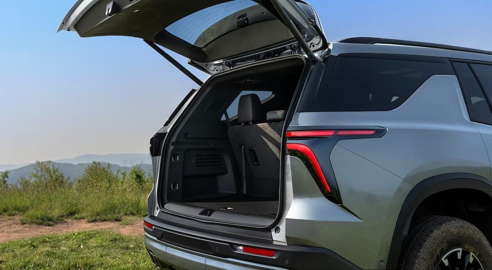 Open hatch on a silver 2026 Chevy Traverse Z71.