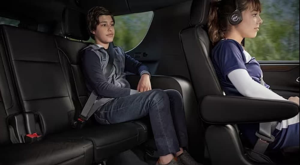 The black interior in a 2023 Chevy Tahoe.