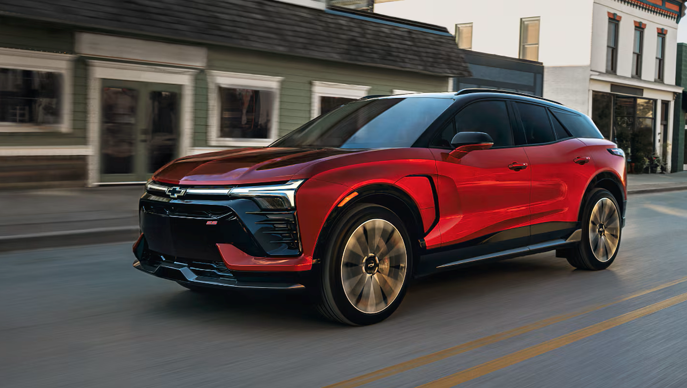 2026 Chevrolet Blazer EV red on the road