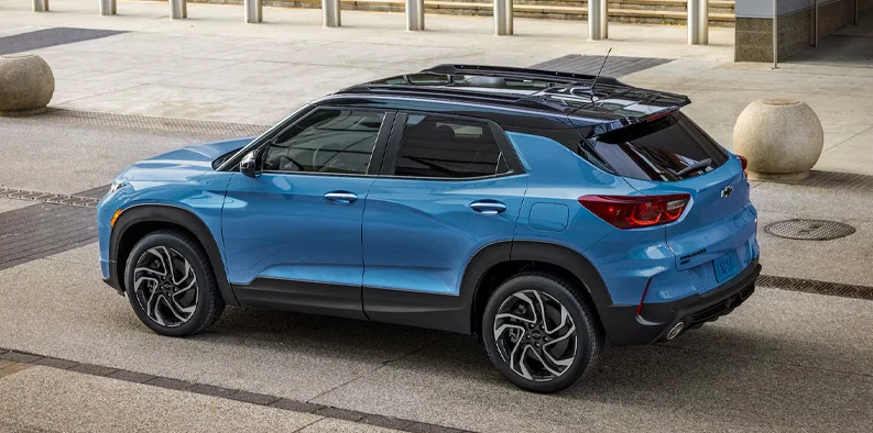 A blue 2026 Chevrolet Trailblazer parked in a parking lot.