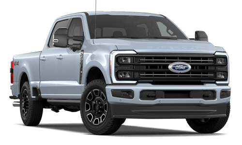 2026 Ford Super Duty F-250 Platinum in Glacier Gray Metallic Tri-coat in three quarter angle.