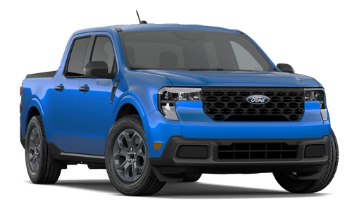 2026 Ford Maverick XLT in Velocity Blue Metallic in three quarter angle.