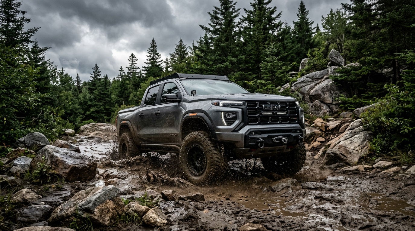 2026 GMC Canyon AT4X on a rugged Maine trail