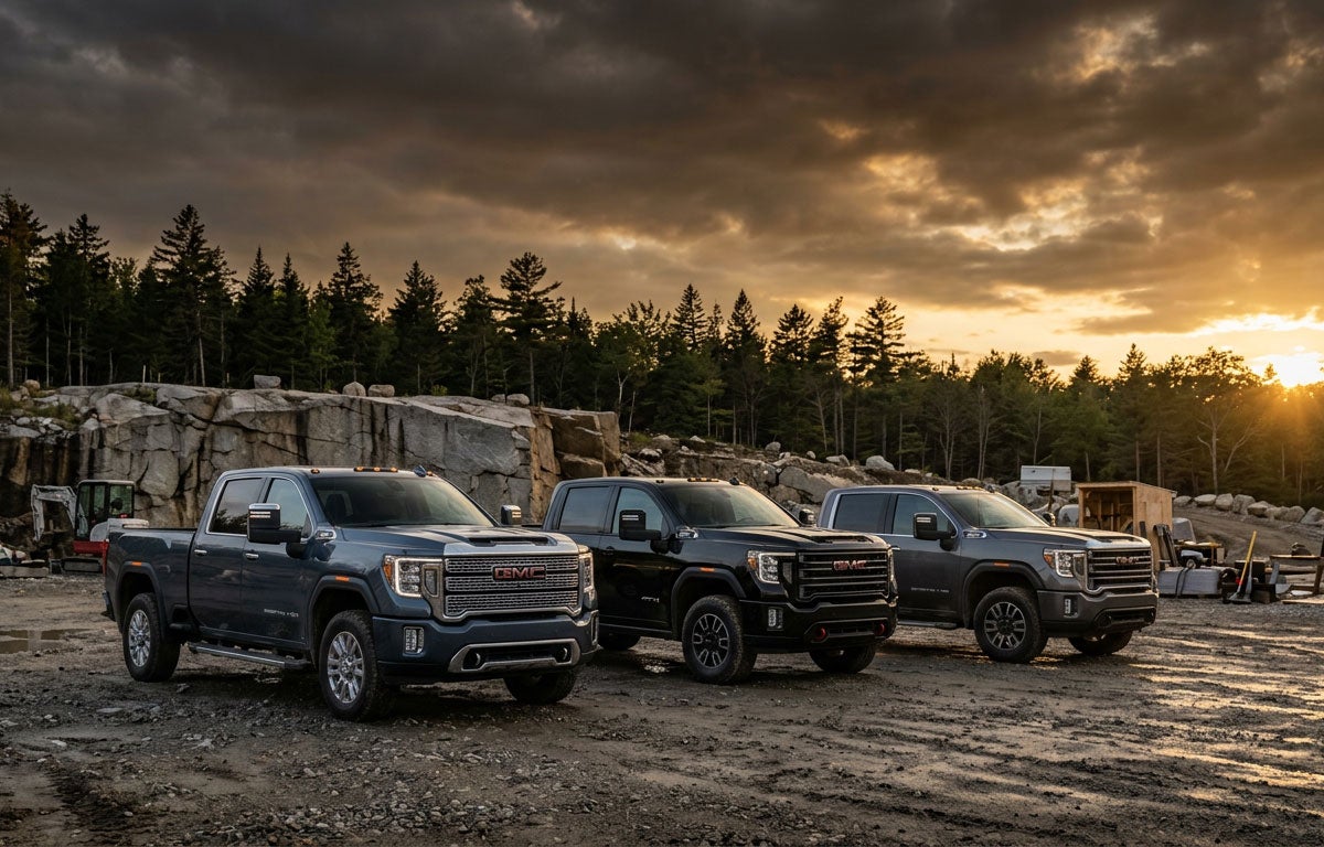 2026 GMC Sierra HD trim lineup at a Southern Maine worksite