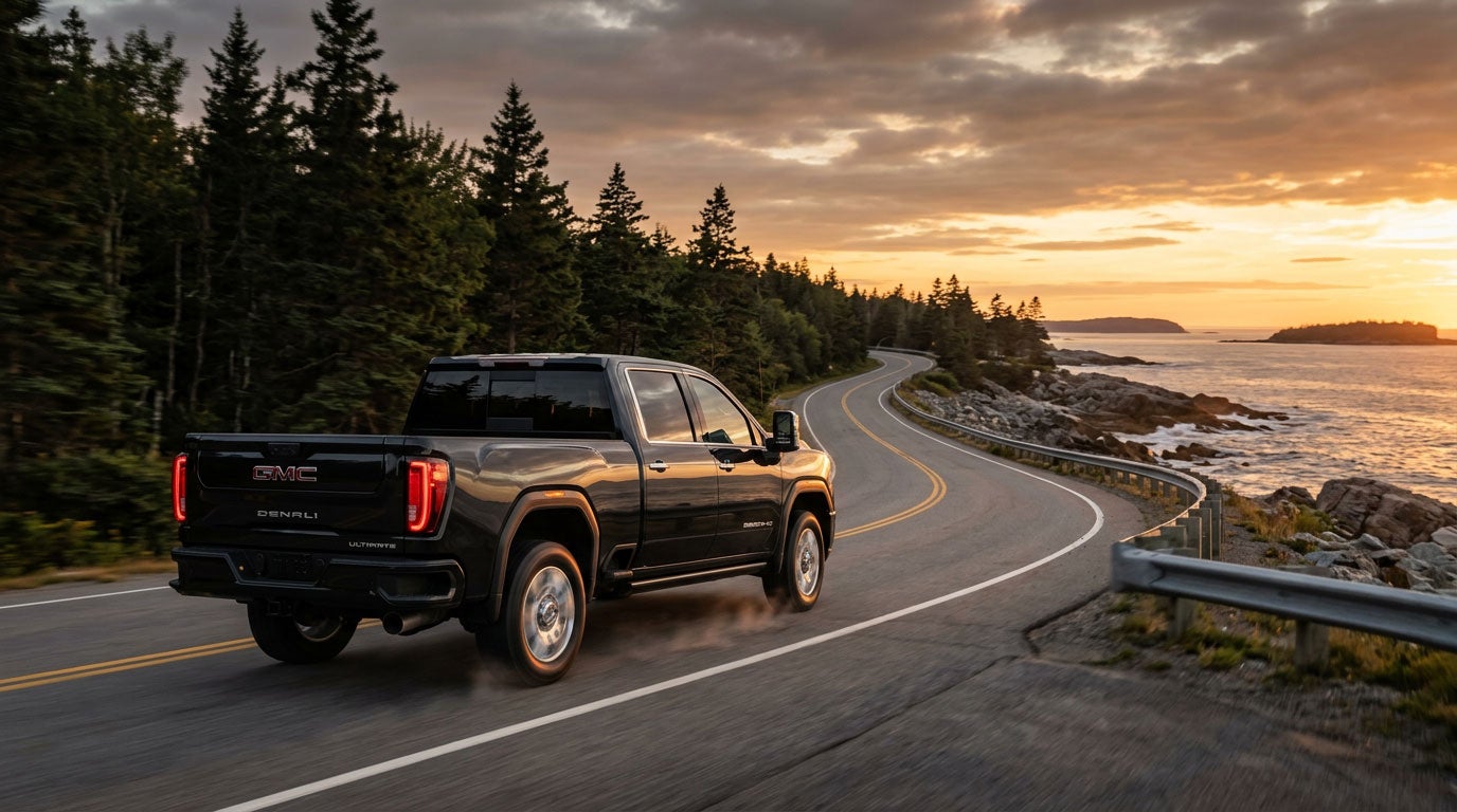 2026 GMC Sierra 2500HD Denali Ultimate on a Southern Maine coastal road