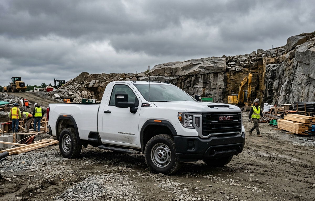 GMC Sierra 2500HD Pro work truck at a Maine construction site