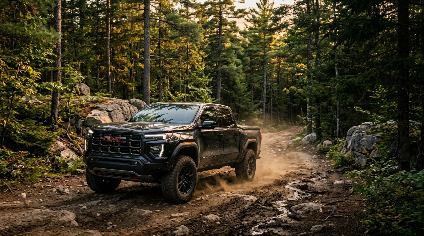 2026 GMC Canyon on a Maine camp road