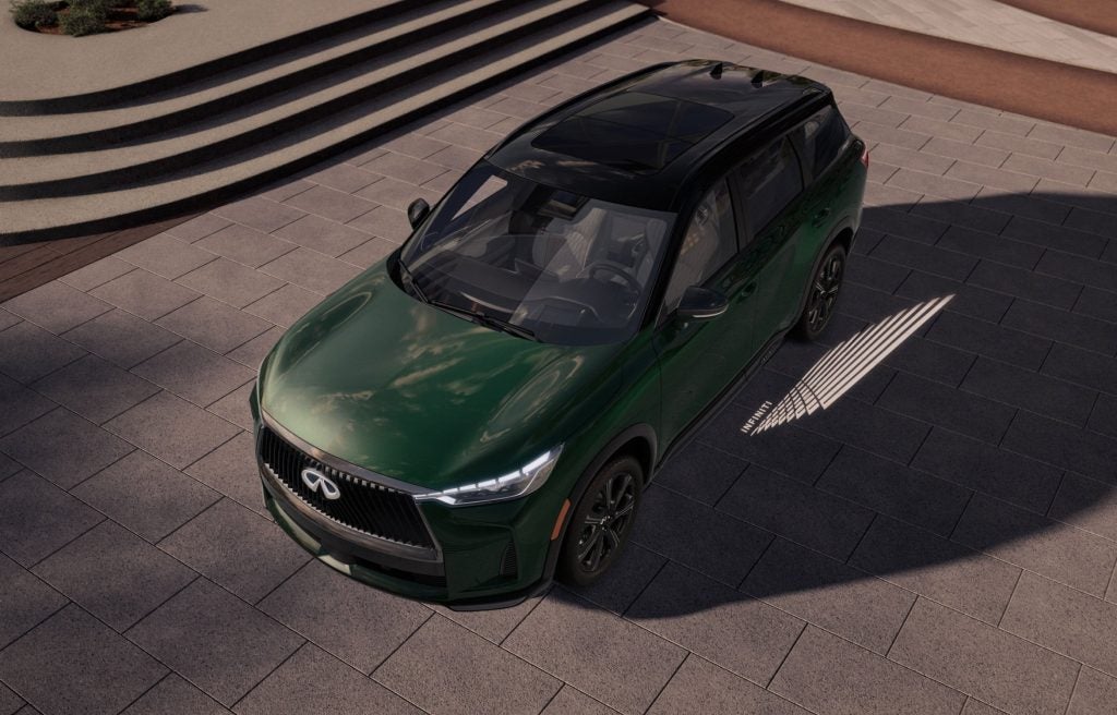 A 2026 INFINITI QX60 from the top down parked near Rogers, AR 