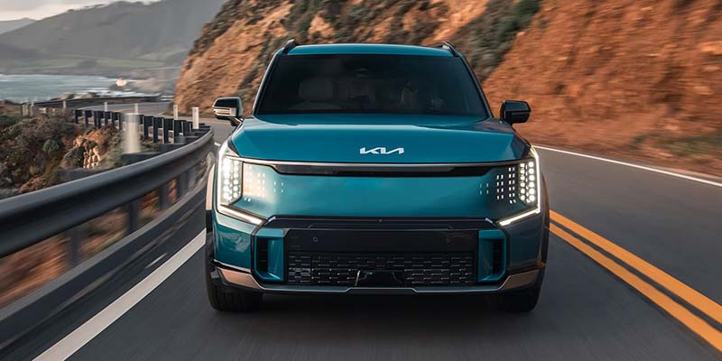 Blue 2026 Kia EV9 on road