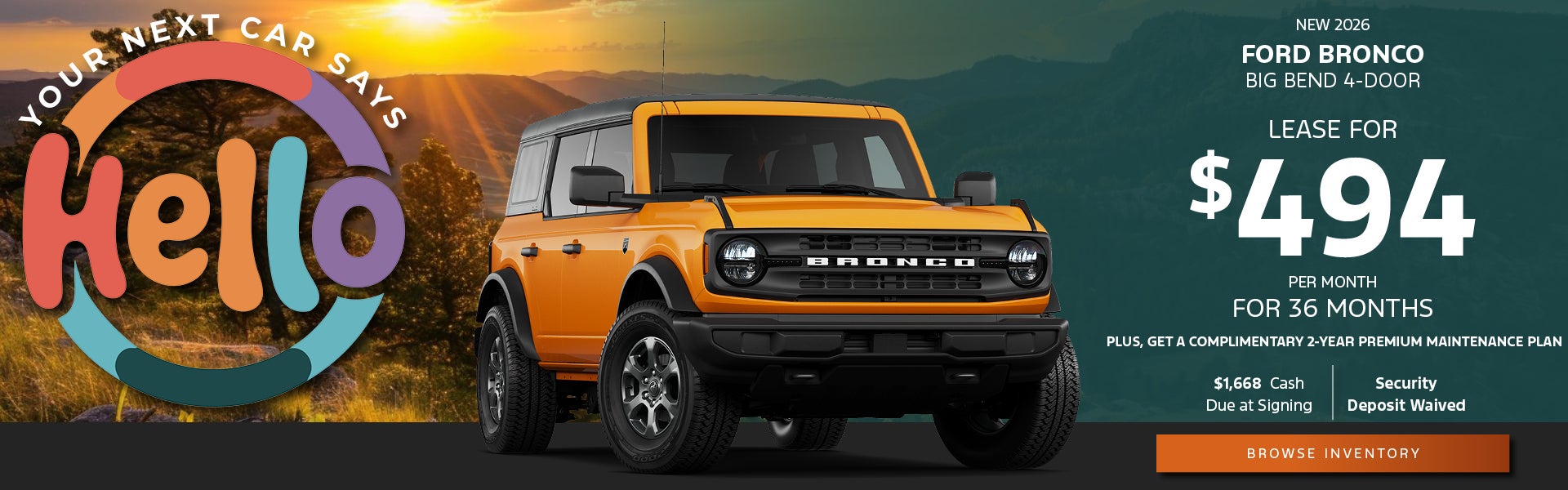 New 2026 Ford Bronco 4 Door - $494 Per month for 36 months