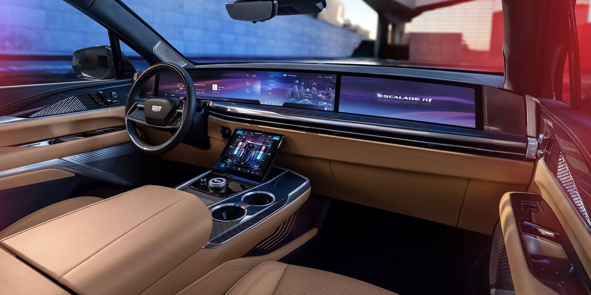 2026 cadillac escalade iq interior front seating and infotainment center console