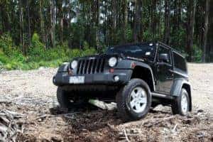 Black Jeep Wrangler on rough terrains