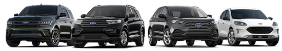 Four SUVs are lined up side by side: green, black, gray, and white. They convey a modern, sleek design under clear lighting, showcasing variety.