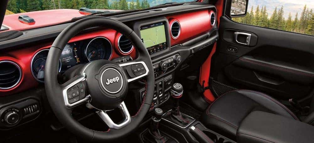 Front interior in a new 2020 Jeep Wrangler