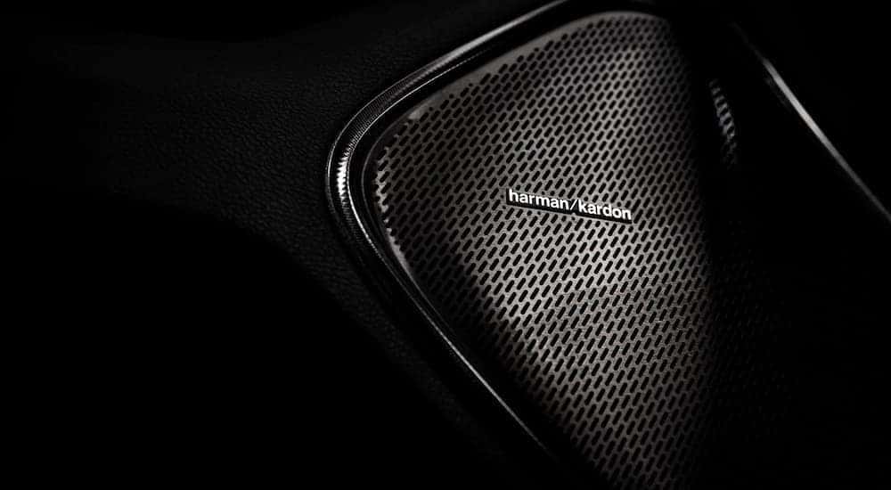 A close up is shown of the Harman/ Kardon speaker in a 2021 Ram 1500 TRX.