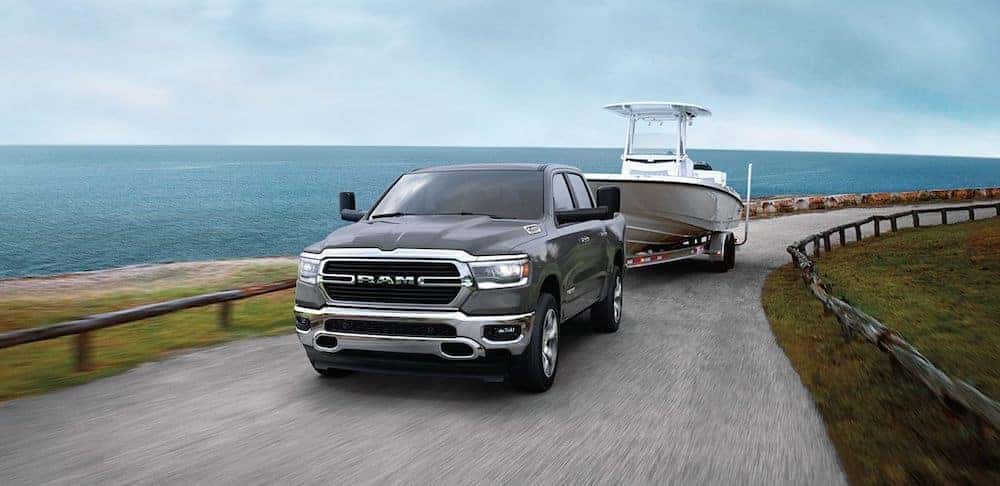 A 2020 RAM 1500 Towing a Boat