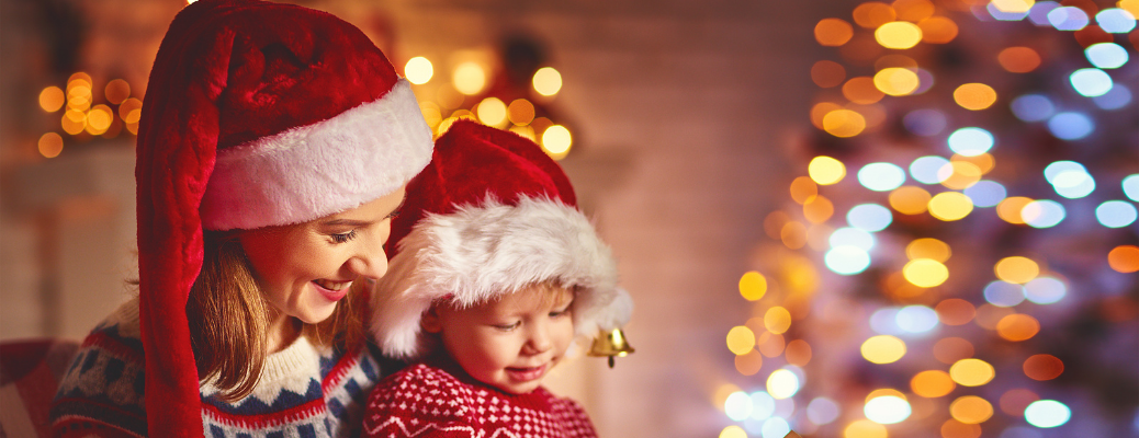A kid and mother during Christmas