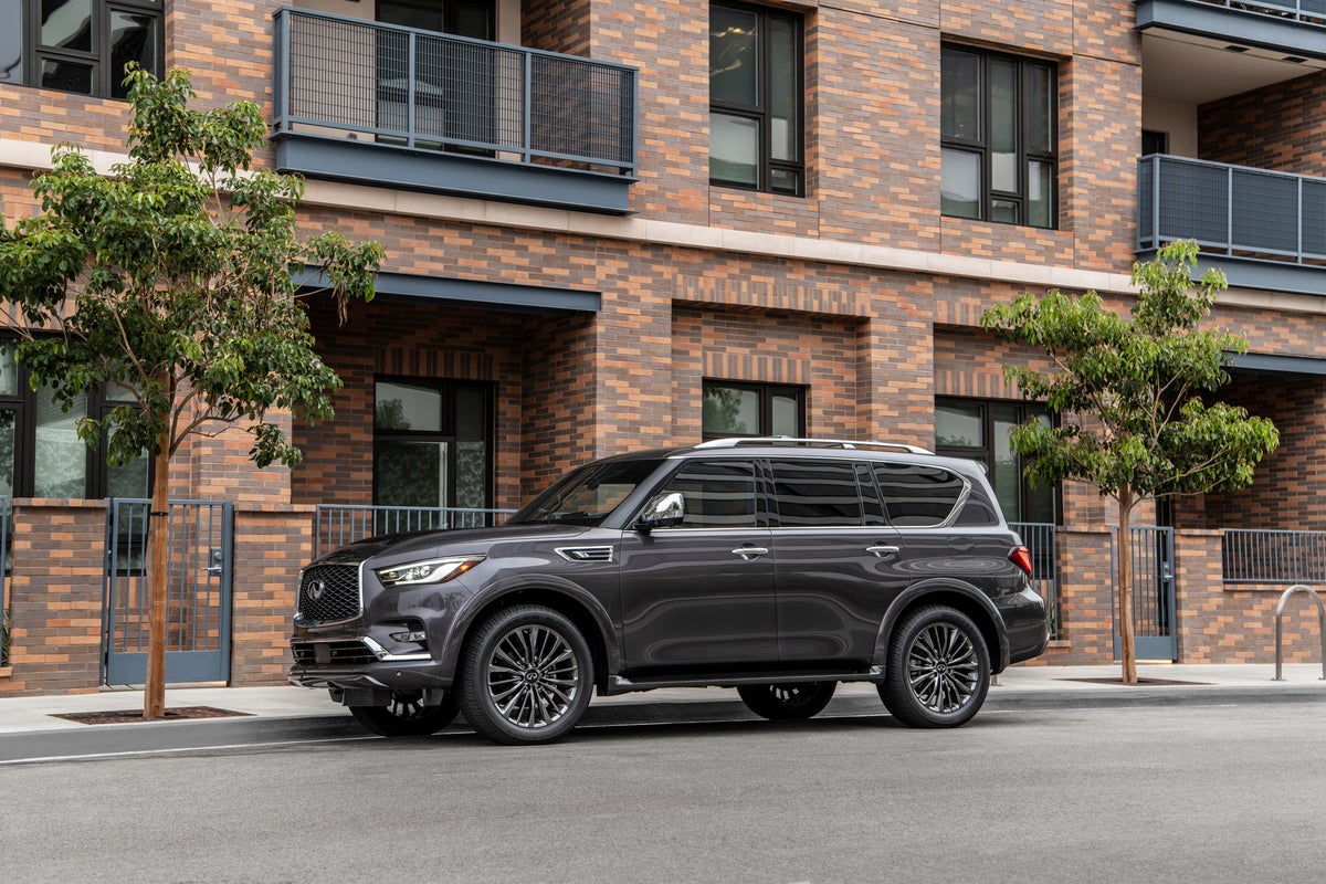 QX80 side view parked downtown