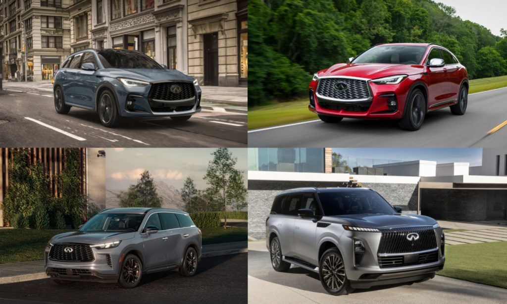 lineup of Infiniti vehicles
