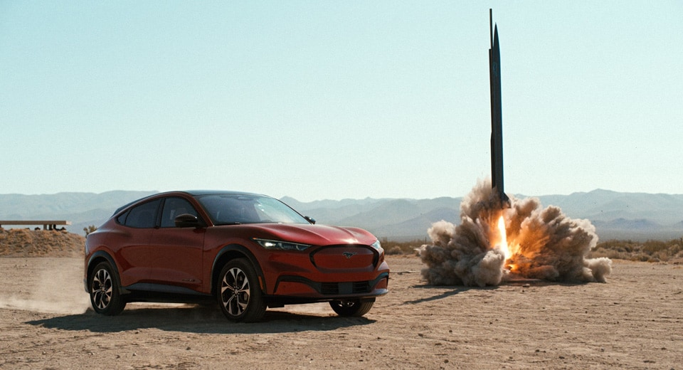 All-Electric Ford Mustang Mach-E with 12-foot rocket