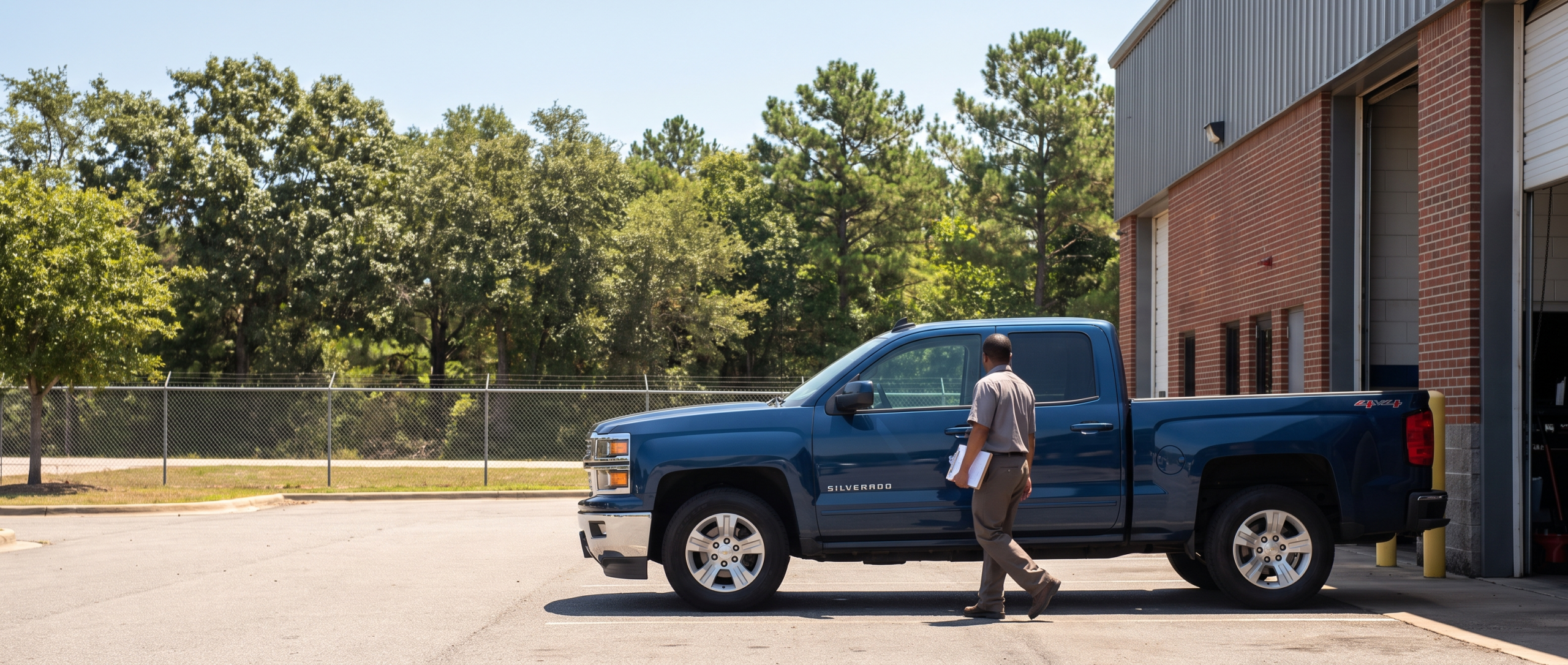 Chevrolet Silverado 1500 at a Chevrolet service center on a hot South Carolina summer day