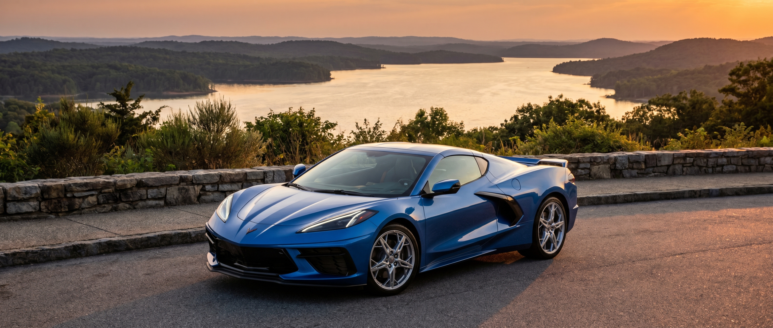 Chevrolet Corvette at Lake Murray scenic overlook near Winnsboro, SC