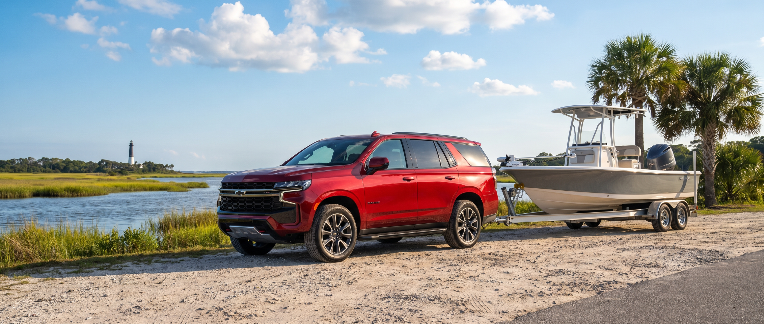 2026 Chevrolet Tahoe with boat trailer ready for South Carolina Fourth of July road trip