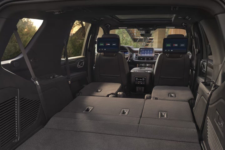 Interior of the Chevrolet Tahoe cargo space with the seats folded down.