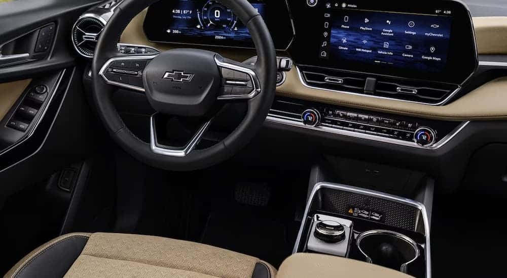 Black and tan interior and dashboard in a 2026 Chevy Equinox ACTIV