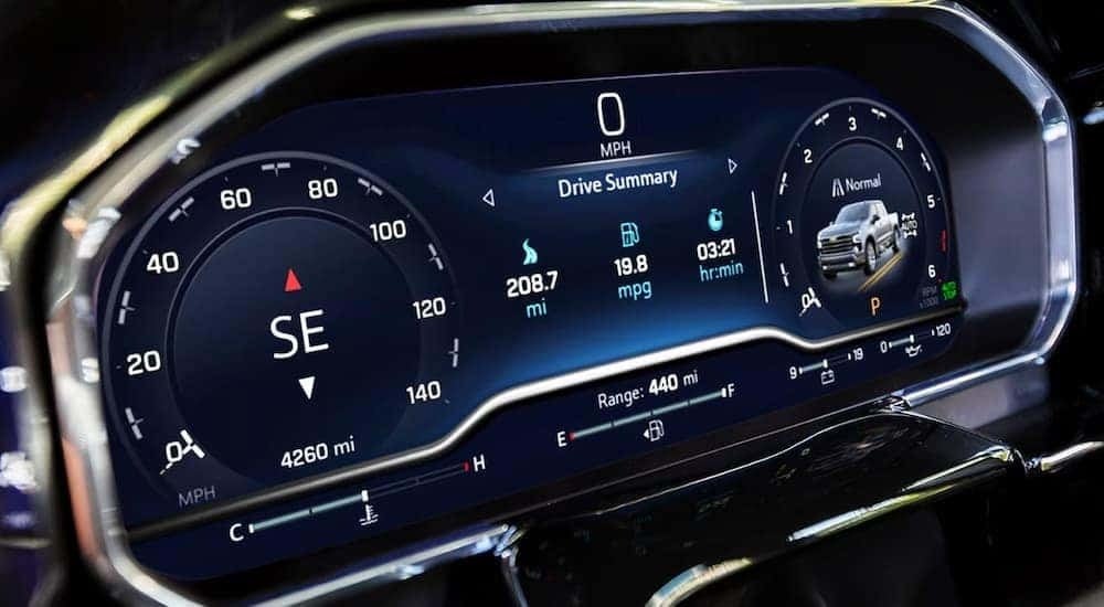 A close up of the digital driver information center in a 2024 Chevy Silverado 1500.