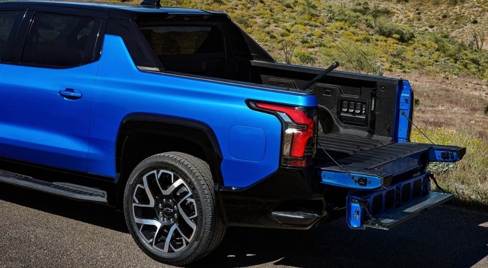 Tailgate on a blue 2024 Chevy Silverado EV