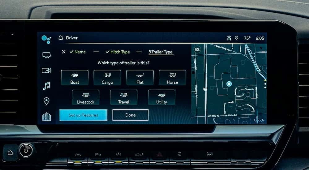 Infotainment screen in a 2026 Chevy Silverado 3500.