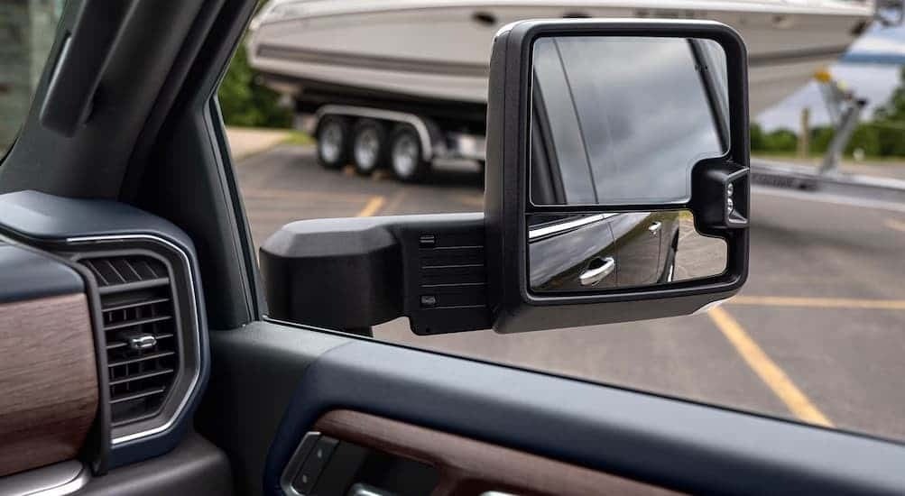 A mirror on a 2026 Chevy Silverado 3500.