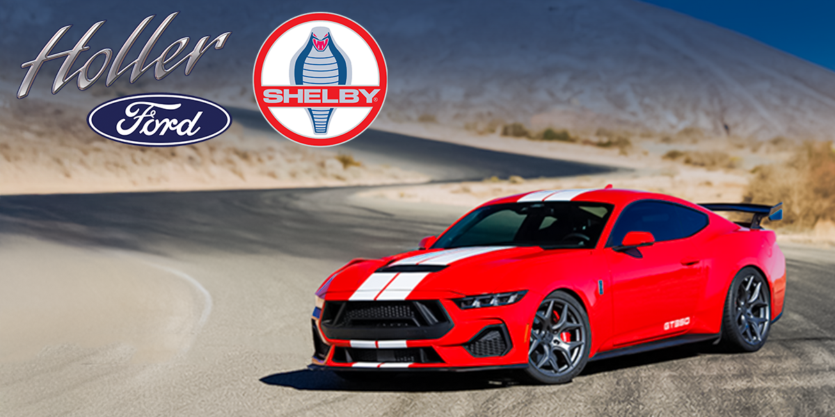 Holler Ford and Shelby American logos with Shelby GT350R Mustang