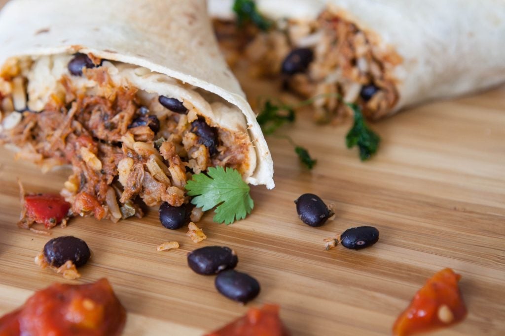 A spilled bean burrito.