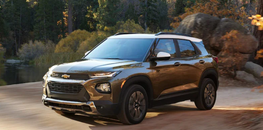 A 2022 Chevrolet Trailblazer driving down a road.