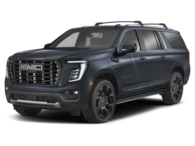 Front driver's side view of a navy blue 2025 GMC Yukon XL