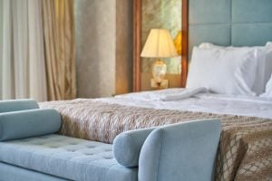 the inside of a hotel room