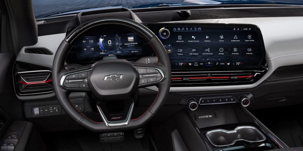 Image of a blue Chevrolet Silverado EV interior dashboard 