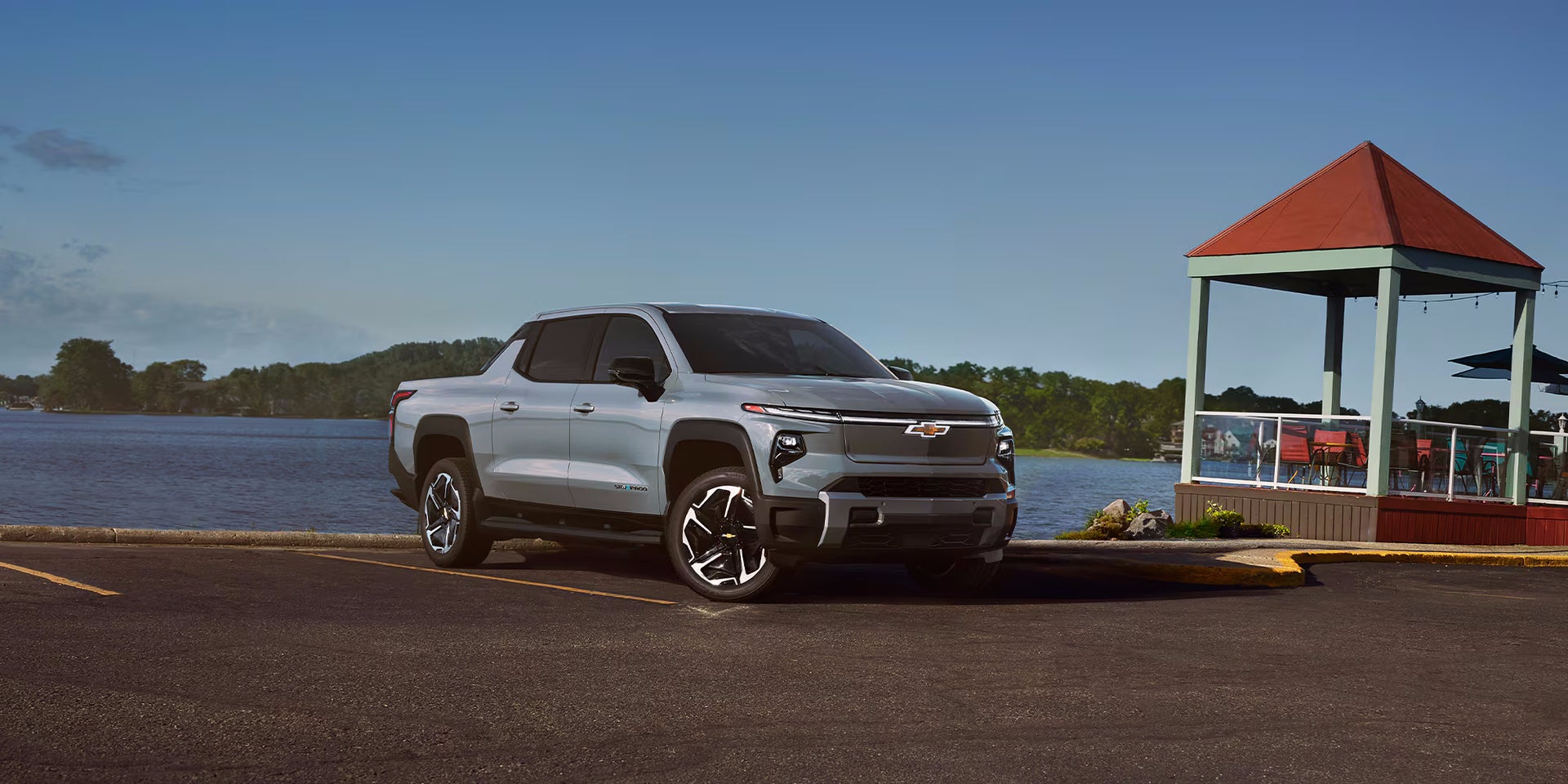 2024 Chevyrolet Silverado EV at a lakeside