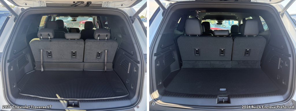 2026 Chevrolet Traverse LT trunk space vs 2026 Buick Enclave trunk space