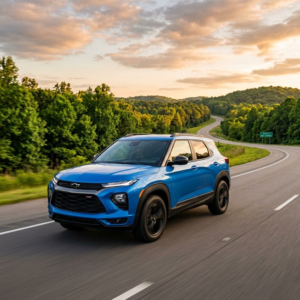 2026 Chevrolet Trailblazer front side view on the highway driving from little rock to benton Arkansas