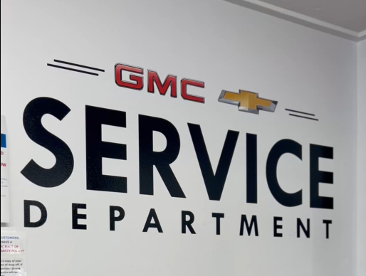 Service Department sign at Arnie Bauer Chevrolet GMC in Wilmington, IL.