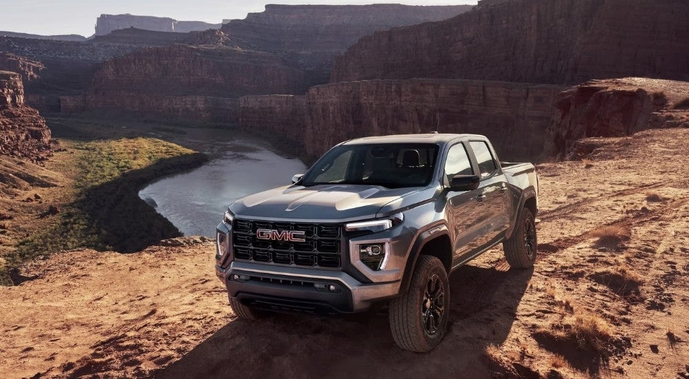 Silver 2026 GMC Canyon Elevation parked off-road