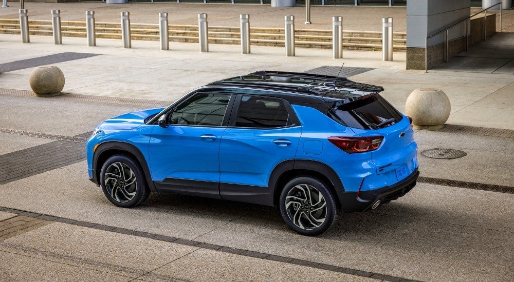 Blue 2025 Chevy Trailblazer RS parked at a Chevy dealer near Clinton Township