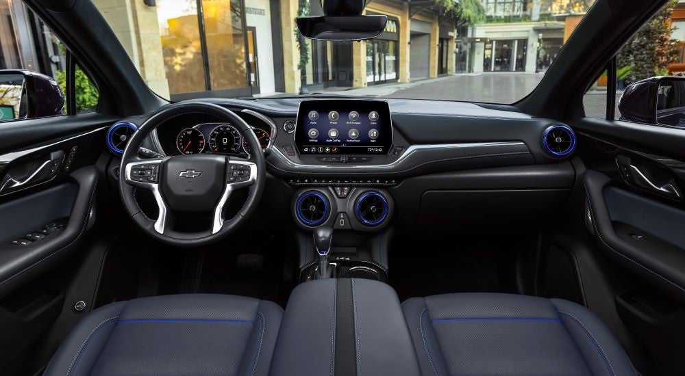 Blue-accented cabin of a 2024 Chevy Blazer for sale