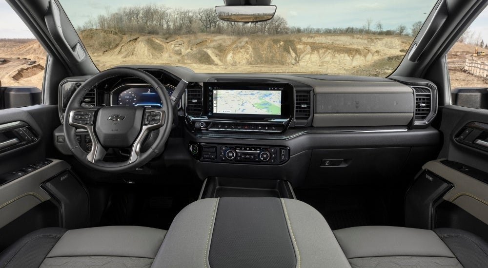 The interior of a 2024 Chevy Silverado 2500 HD ZR2 is shown from above the center console.